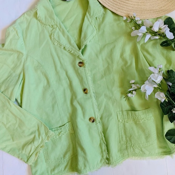 VTG lime green fringe button up light weight coat - Picture 4 of 9